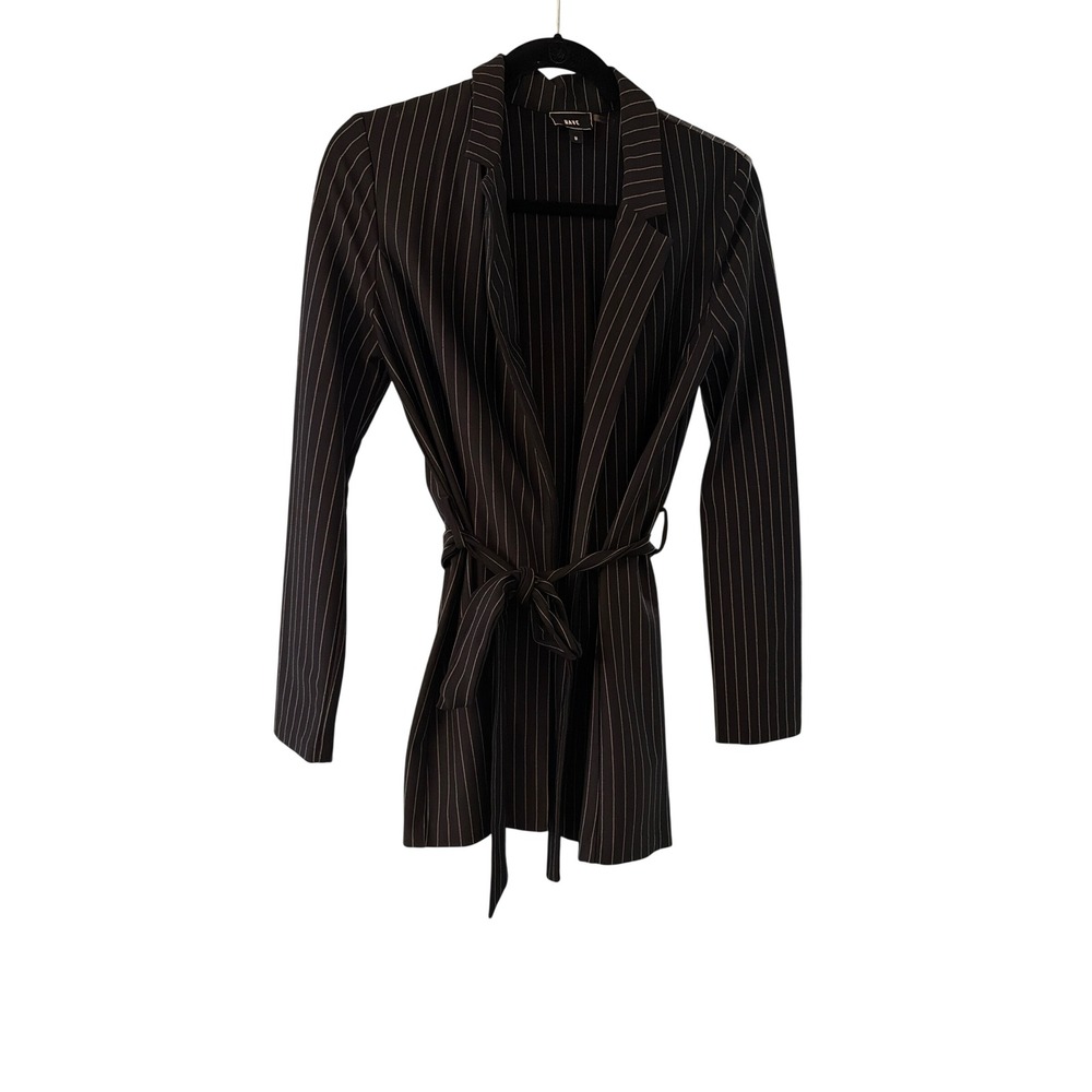 HAVE Blazer Black Pinstripe Tie Waist Wrap Jacket 930340-DK396 Professional